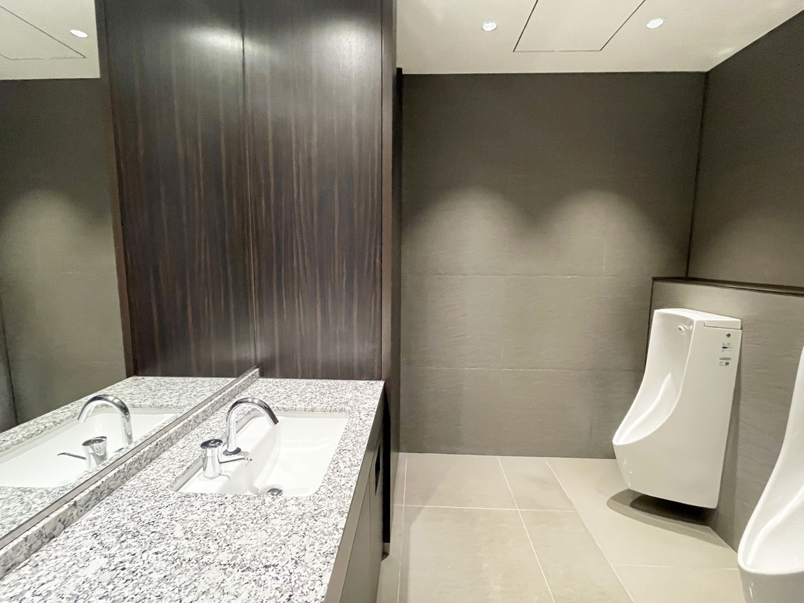男性用トイレ全体の様子（個室2室、小2つ)