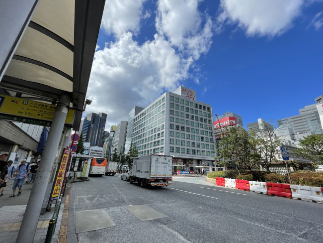 ヨドバシ新宿西口駅前ビル前面の通り