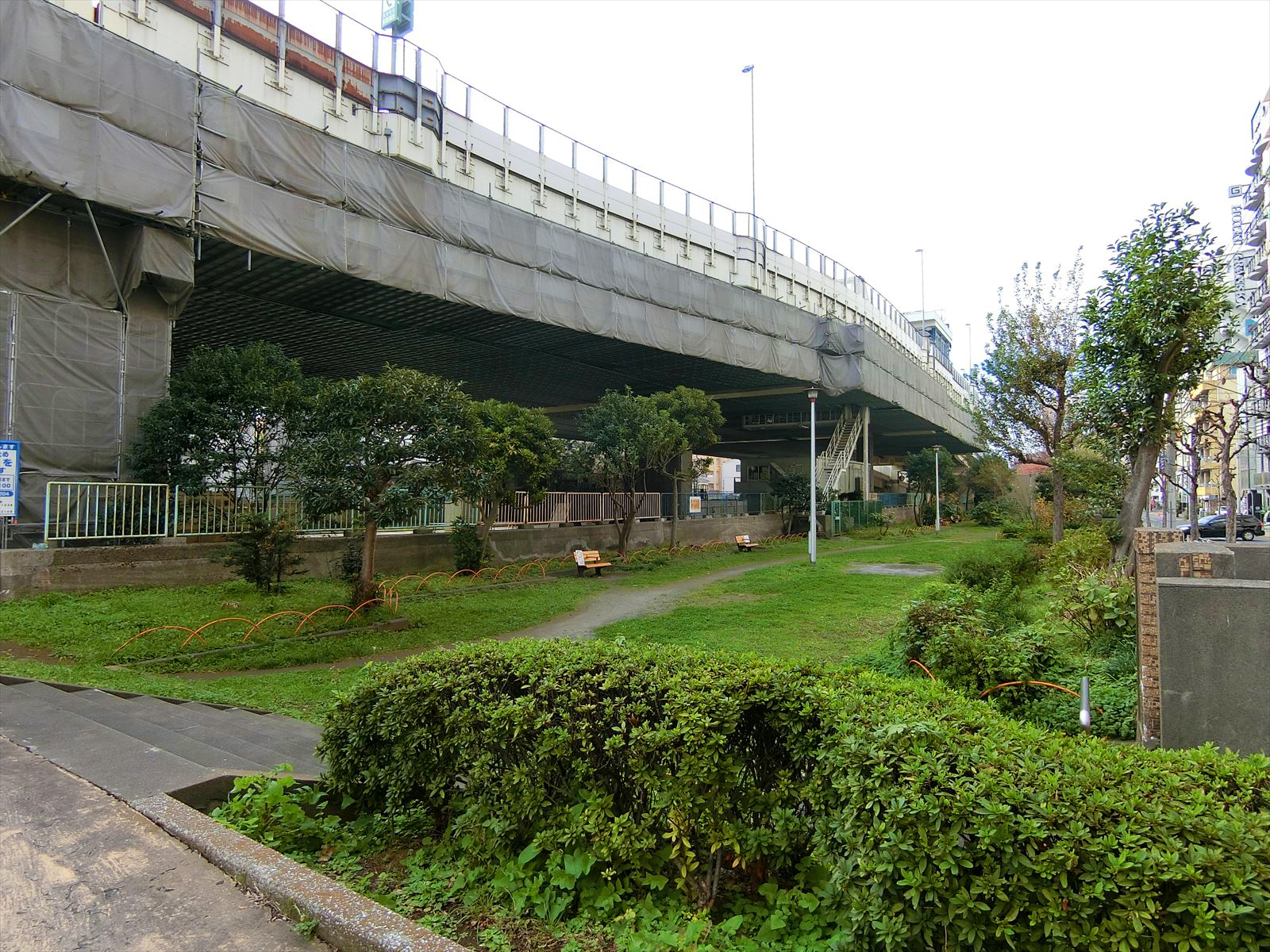 ビル前の竪川親水公園