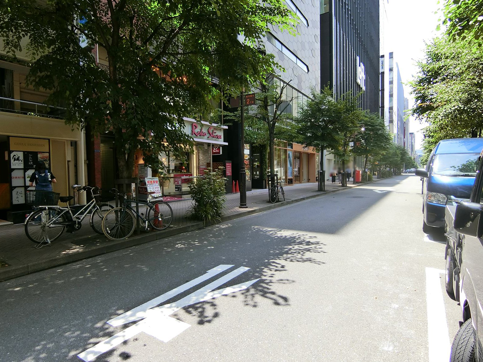 銀座新井ビル前面の並木通り
