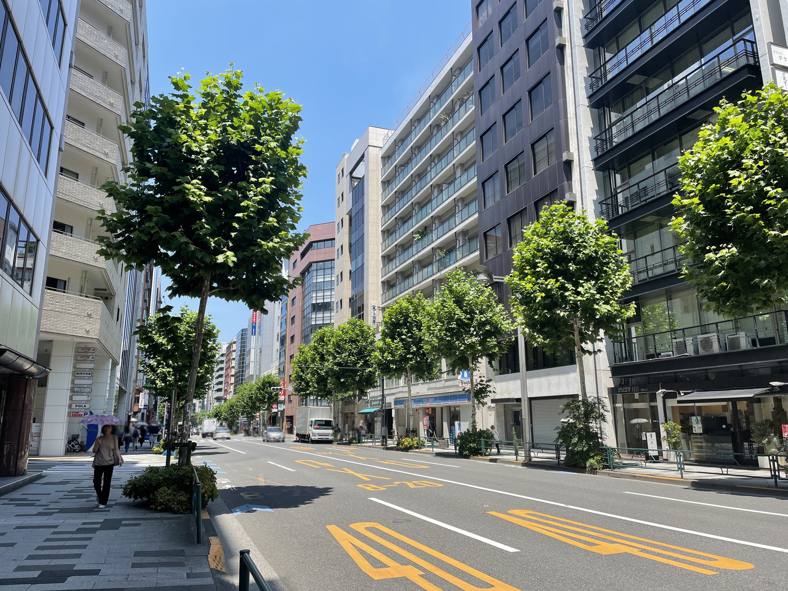 東弥鋼業ビル前面の新宿通り