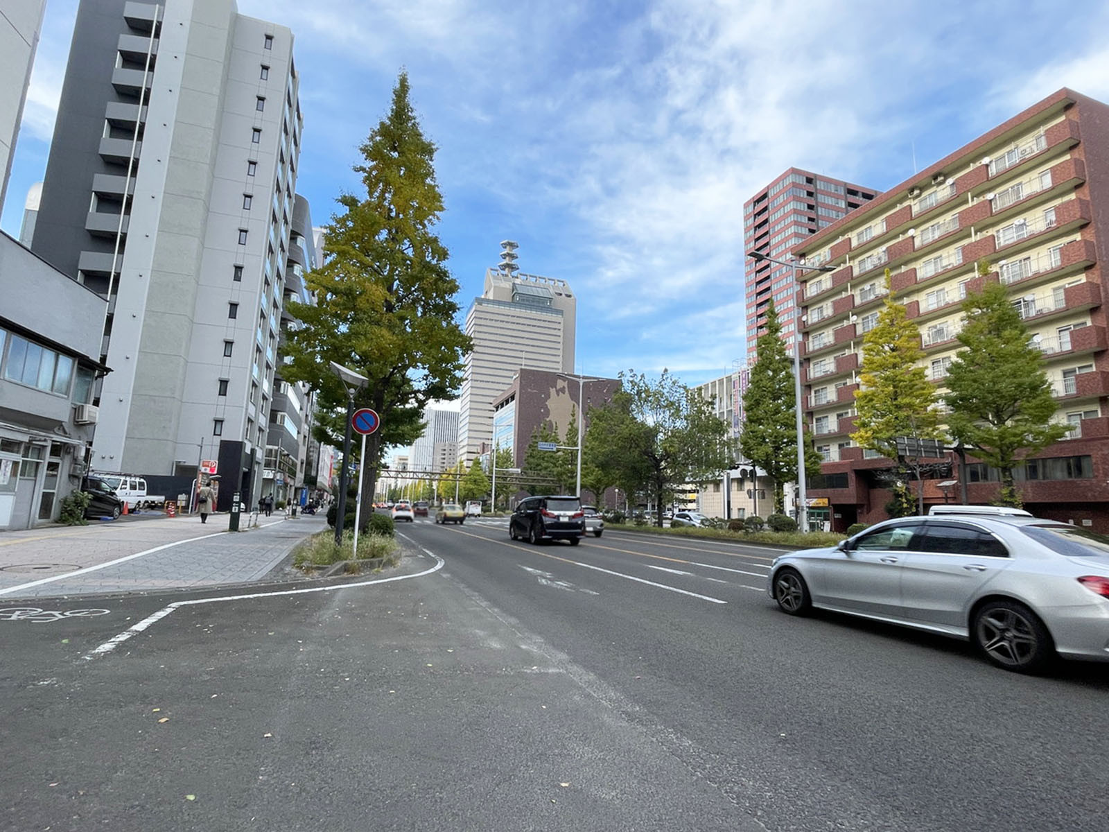 菊長五橋ビル前面の東二番丁通り