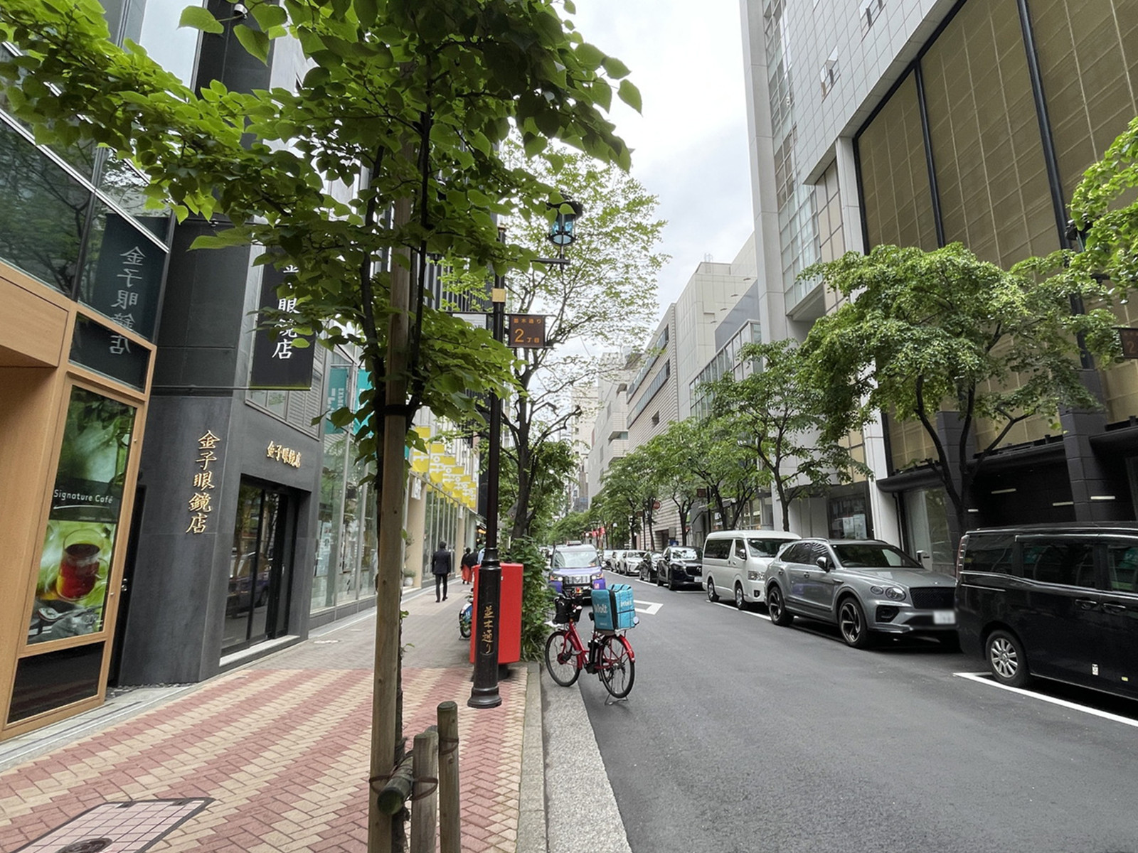 銀座並木通りビル前面の並木通り