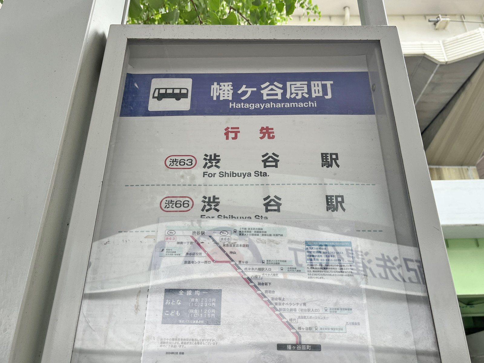 ビル前のバス停「幡ヶ谷原町」